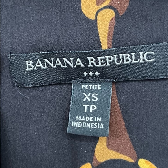 BANANA REPUBLIC Petite XS Chain Print Blouse Black Gold Long Sleeve Top - Picture 9 of 10